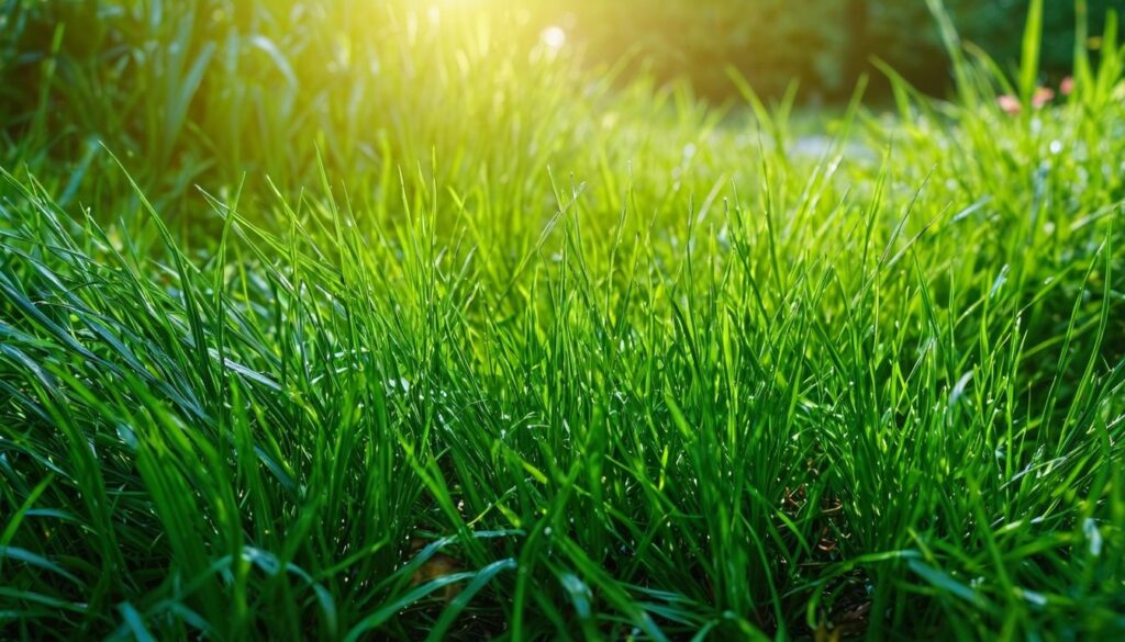 Ein dichtes Wachstum von Poa Supina-Gras in einem schattigen Garten.